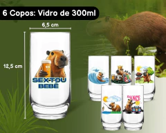 Jogo 6 Copos Vidro Capivara Divertidas Personalizados 300ml