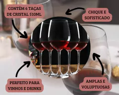 Jogo 6 Taças Cristal Vinto Tinto Drinks 510ml Transparente - Oro Comércio