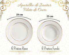 Aparelho De Jantar Cerâmica Chique 30 Peças Filete De Ouro - Oro Comércio