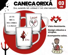3 Canecas 255ml Vidro Personalizada Orixás Umbanda - Oro Comércio