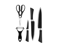 Kit 3 Facas Tubarão Inox Profissional Antiaderente Tesoura & Descascador