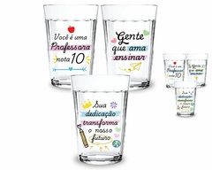 Kit 3 Copos Americanos Vidro Personalizado Temáticos Professores 190ml