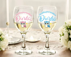 Kit 2 Taças Vinho Estampada Dinda e Dindo Padrinhos 340ml - Oro Comércio