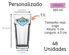 Kit 48 Copos Personalizados 360 ml Vidro Sua Arte/Logo/Foto na internet