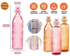 Kit 4 Garrafas De Vidro 1L Água Colorida - loja online