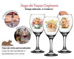Jogo 3 Taças De Vinho Decorada Capivara Fofa Vidro Personalizada Presente Criativo na internet