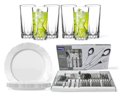 Jogo De Jantar 36 Pcs Completo Prato Raso Faqueiro Copos