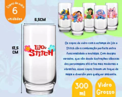 Kit 6 Copos De Vidro 300ml Coleção Lilo & Stitch Personagens - Oro Comércio