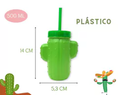 Kit 4 Copos Cacto C/Canudo 500ml Plastico na internet
