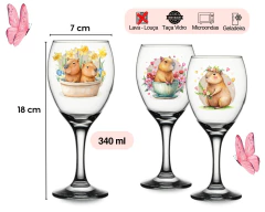 Jogo 3 Taças De Vinho Decorada Capivara Fofa Vidro Personalizada Presente Criativo - comprar online