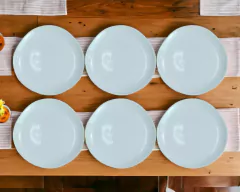 Kit 6 Pratos Sobremesa Ceramica Azul ou Branco Torto Raso 22cm