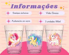 Kit 3 Copos de Vidro Personalizados Unicórnio Magic 190ml - Oro Comércio