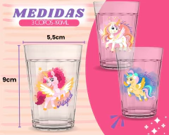 Kit 3 Copos de Vidro Personalizados Unicórnio Magic 190ml na internet