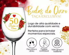 Kit 2 Taças Vinho 465ml Bodas De Ouro Vidro Personalizada - Oro Comércio