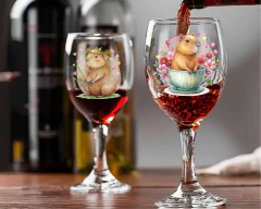 Jogo 3 Taças De Vinho Decorada Capivara Fofa Vidro Personalizada Presente Criativo - loja online