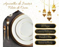 Aparelho De Jantar Cerâmica Chique 30 Peças Filete De Ouro - comprar online