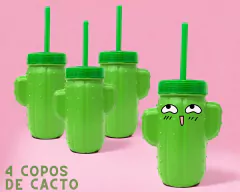 Kit 4 Copos Cacto C/Canudo 500ml Plastico - loja online