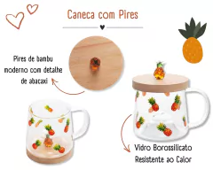 Caneca 350ml Vidro Borossilicato Tampa De Bambu - loja online