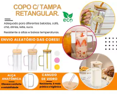 1 Copo Vidro C/ Canudo + Tampa Bambu 350ml na internet