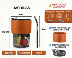 1 Copo Coldre C/ Tampa Hermética + Canudo Capa De Couro Luxo - loja online