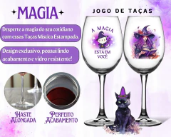 Kit 2 Taças Vinho Vidro Estampa Gato Místico Bruxas Magia 465ml na internet
