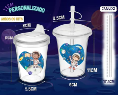 1 Copo Canudo + 1 Copo Bico Transição Temático Astronauta Galáxia na internet