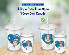 1 Copo Canudo + 1 Copo Bico Transição Temático Astronauta Galáxia - Oro Comércio