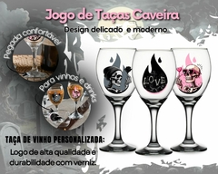 3 Taças Vinho Vidro Resistente 340ml Caveira Estampa Love