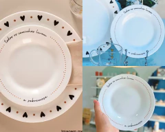 Kit 2 Pratos Sobremesa De Vidro Decorado Com Frases Delicado - loja online