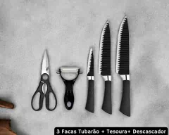 Kit 3 Facas Tubarão Inox Profissional Antiaderente Tesoura & Descascador - comprar online