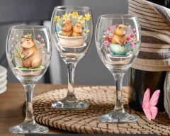 Jogo 3 Taças De Vinho Decorada Capivara Fofa Vidro Personalizada Presente Criativo - Oro Comércio