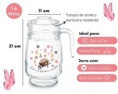 Conj Jarra Suco Estampada 1.6 Lts + 6 Copos Personalizados - Oro Comércio