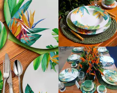 Aparelho Jantar Flor Ornamental Strelitzia 20un. Luxuoso Ceramica