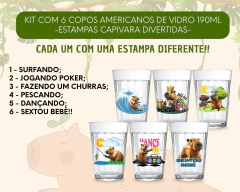 Imagem do Jogo 6 Copos Temáticos Capivara Desenho Colorido Vidro 190ml