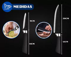 Kit 3 Facas Tubarão Inox Profissional Antiaderente Tesoura & Descascador na internet