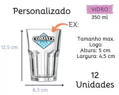 Kit 12 Copos Personalizados 350 ml Vidro - Oro Comércio