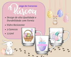 Kit 3 Canecas/Xícaras de Vidro Feliz Páscoa Delicado 225ml - Oro Comércio