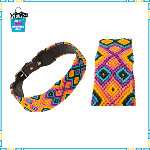 Collar tejido artesanal con base de piel