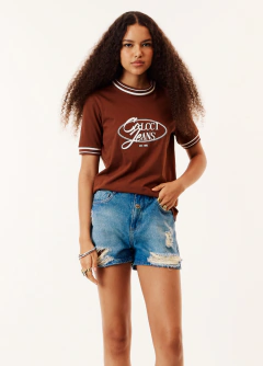 Camiseta Reta Estampada Gola Contraste Feminina Colcci