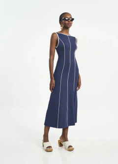 Vestido Midi Bicolor Com Debrum Contrastante Colcci