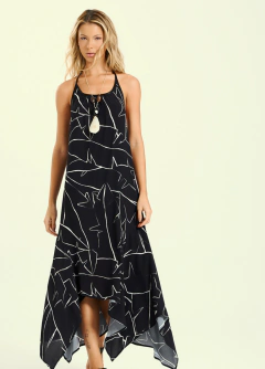Vestido Feminino Midi Estampado Costas Abertas Open