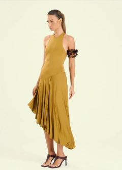 Vestido Feminino Midi com Barra Assimetria Open