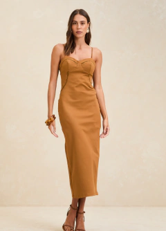 Vestido Midi Ajustado Decote Estruturado Forum