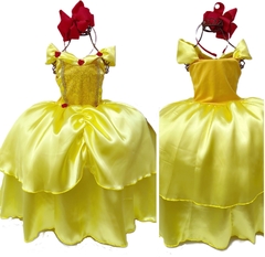 Fantasia Vestido Luxo Infantil Princesa Bela C/ Tiara