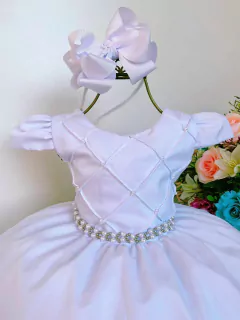 Vestido Infantil Batizado Casamento C/ Cinto Pérola E Tiara - comprar online