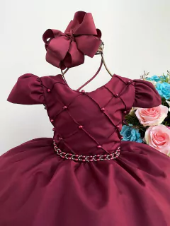 Vestido Infantil Batizado Casamento C/ Cinto Pérola E Tiara - Espaço Mary Kids