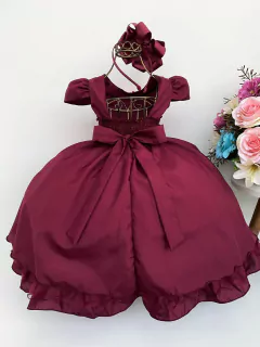 Vestido Infantil Batizado Casamento C/ Cinto Pérola E Tiara - loja online