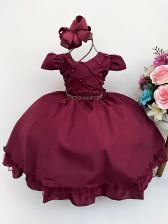 Imagem do Vestido Infantil Batizado Casamento C/ Cinto Pérola E Tiara