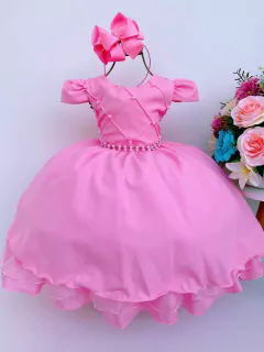 Vestido Infantil Batizado Casamento C/ Cinto Pérola E Tiara na internet