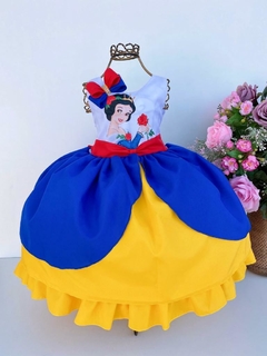 Vestido De Festa Luxo Infantil Branca De Neve C/ Laço